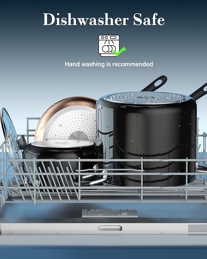 Cook N Home Professional 10.5 Quart Non stick Stock Pot with Lid, Riveted Handles, Big Soup Pot for Holiday Feasts, Stockpot with Even Heating, Induction Cookware, Oven & Dishwasher Safe, Black