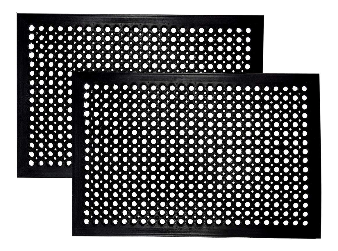 Croft&Cane Anti Fatigue Rubber Mat - 2 Pack 17x30 inches Drainage Floor Mat – Heavy Duty Non Slip Entryway Doormat - Indoor Outdoor Commercial Kitchen Bar Garage Safety Mat - Black