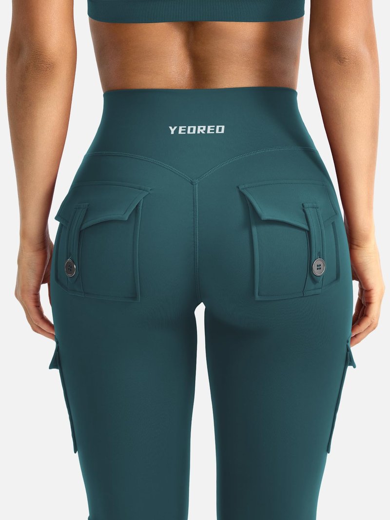 YEOREO CoreFlex Women Workout Flare Leggings with Pockets Hidden Scrunch High Waisted Cargo Gym Yoga Leggings Mediterranea S