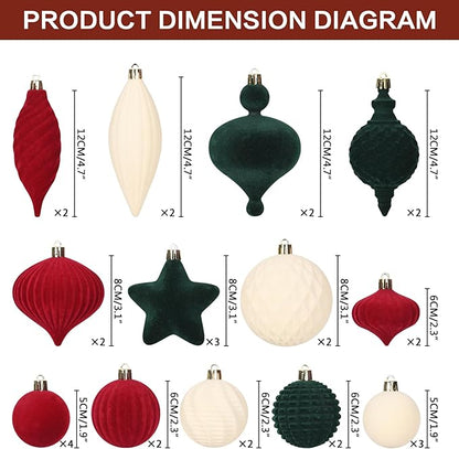 SY Super Bang 30PCS Velvet Christmas Ornaments Set, Flocked Shatterproof Assorted Hanging Xmas Tree Ball Decorations, for Home Party Holiday Decor, Coffee, Beige, Deep Green