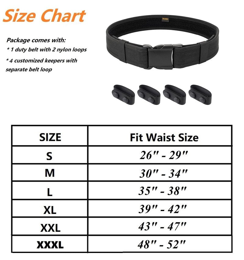 TACNEX Duty Belt w/Loop Lining 2" Nylon Utility Work Belt w/ 4 Keepers for Police Law Enforcement Security Officer M