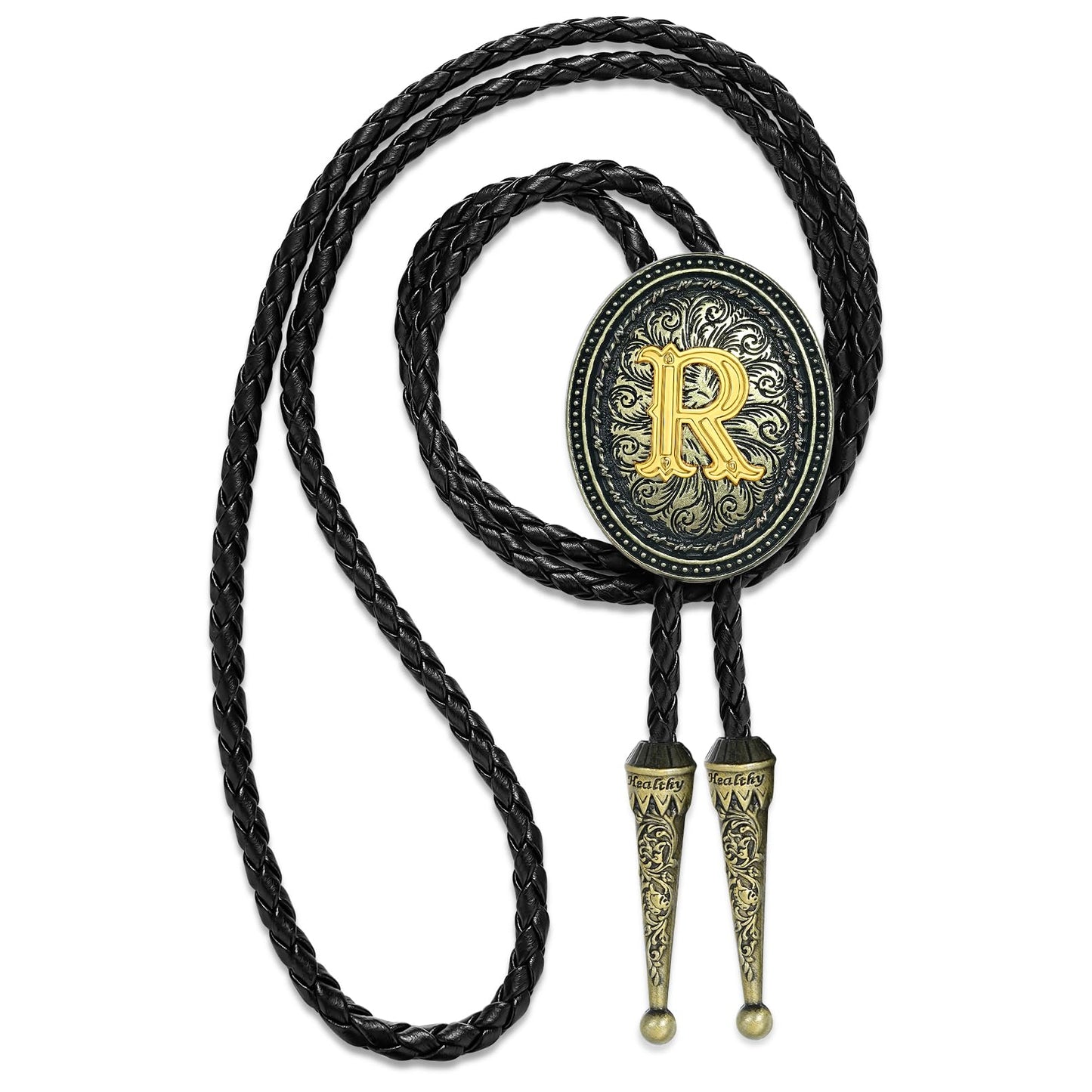 Sintcach Bolo Tie for Men Women, Western Cowboy Initial Letter Bolo Ties, Vintage Leather Necktie Western Accessories Cowboy Gifts, R