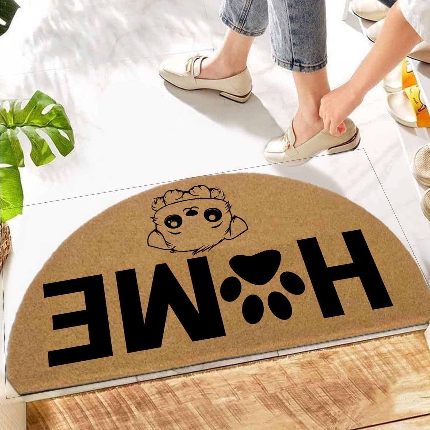 Funny Half Round Door Mat Half Circle Front Door Mat Entryway Outdoor Mat with Heavy Duty Anti-Slip Backing Front Porch Welcome Mats 29.5 x 17 inch (Home Cute Dog)
