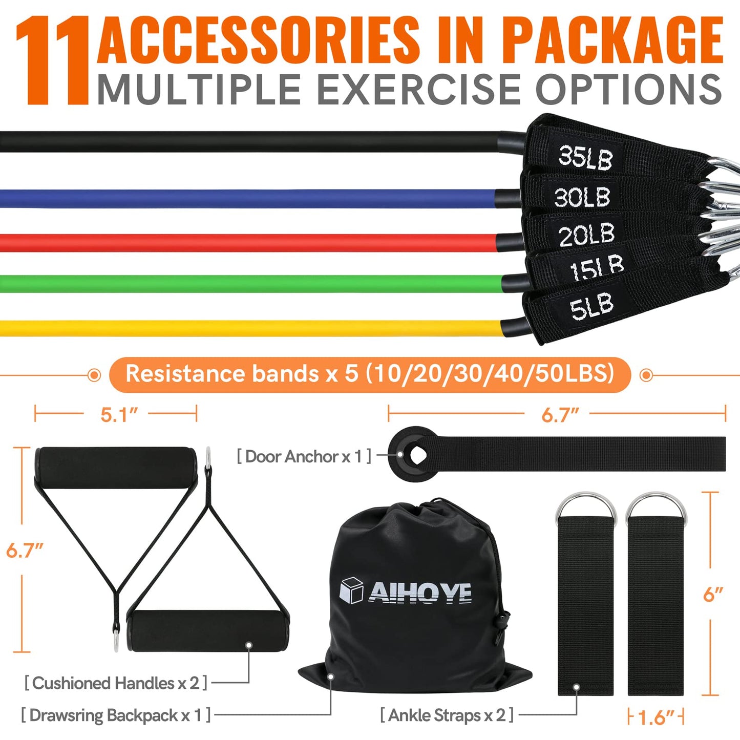 Aihoye Resistance Bands for Working Out, Exercise Bands with Handles, Stretch Bands for Exercise, Workout Bands with Door Anchors for Physical Therapy & Strength Training