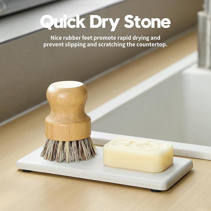 2PCS 7"x3.5" Water Absorbing Bathroom Sink Vanity Trays, Diatomite Stone Quick