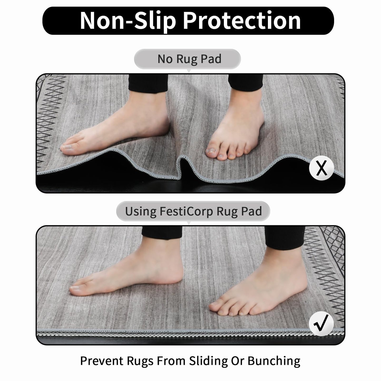 FestiCorp Non Slip Rug Pads 5x7 Ft Non Skid Rug Pad Gripper, Anti-Slip Carpet Rug Mats for Under Rugs and Hard Surface Floors