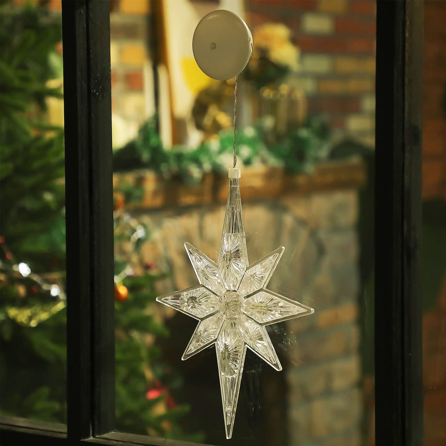 Mudder 10.8 Inch Christmas Window Star Lights Large Hanging Bethlehem Star Tree Topper Decoration Christmas LED Window Lights Silhouette Decoration (Warm White,1 Piece)