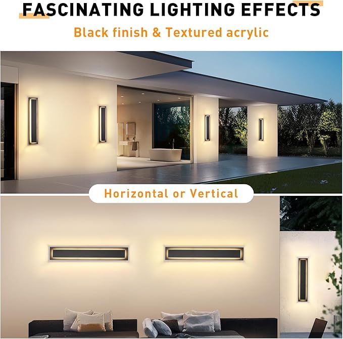 24 in Modern Long Outdoor Wall Lights Exterior Lights for House,LED Outdoor Wall Sconce Set of Two,Large Front Porch Light,Waterproof Patio Wall Light Fixture,24 W Exterior Garage Lighting