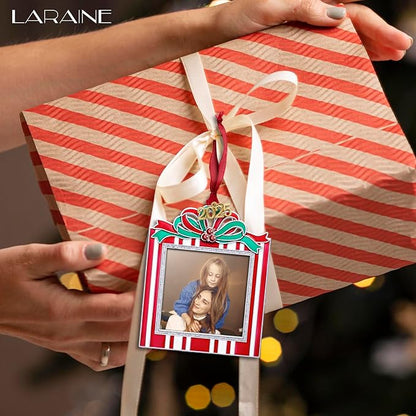 Laraine Christmas Tree Ornaments – Decorative Hanging 2025 Holiday Keepsake Gift Square Pendant with 2.5” Photo Frame Insert for Picture of Pet (Square Red (2025))