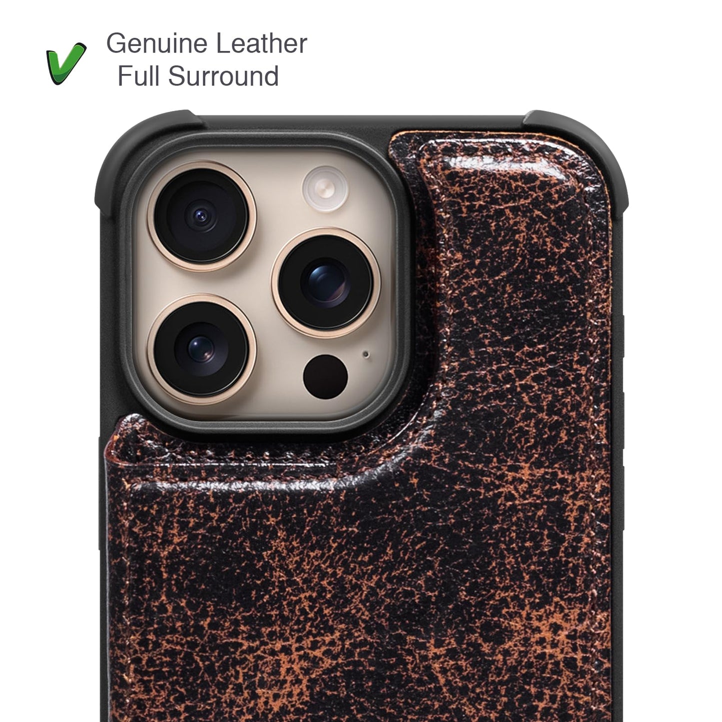 RMAWRAD Wallet Real Leather Case Compatible with iPhone 15 Pro Max 6.7",Genuine Leather，Shockproof, Anti-Fall Case, Flip Cover, with Card Slot, Double Magnetic Buckle, Kickstand, Coffee