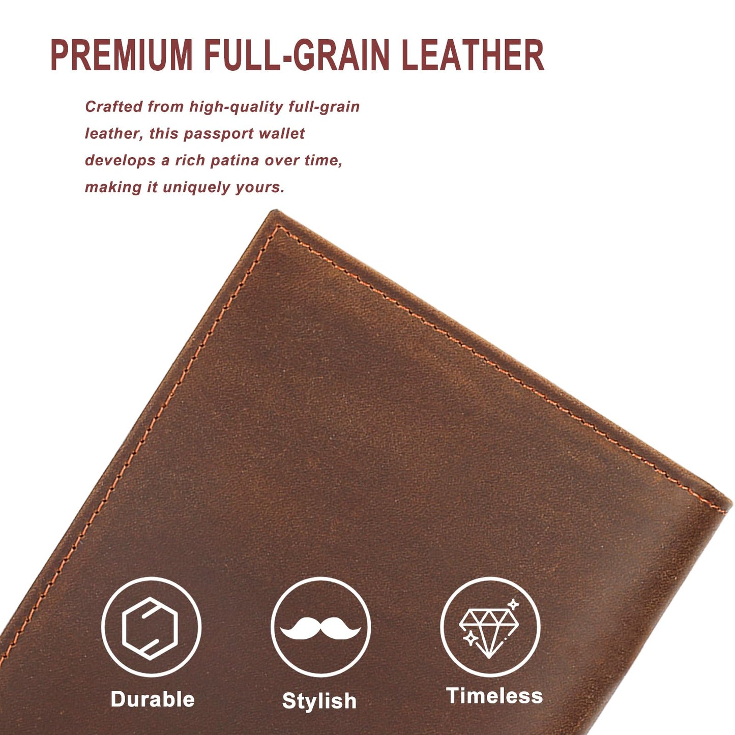 HIDO RFID Passport Holder for Men, Slim Leather Travel Wallet with Airtag Slot & RFID Blocking