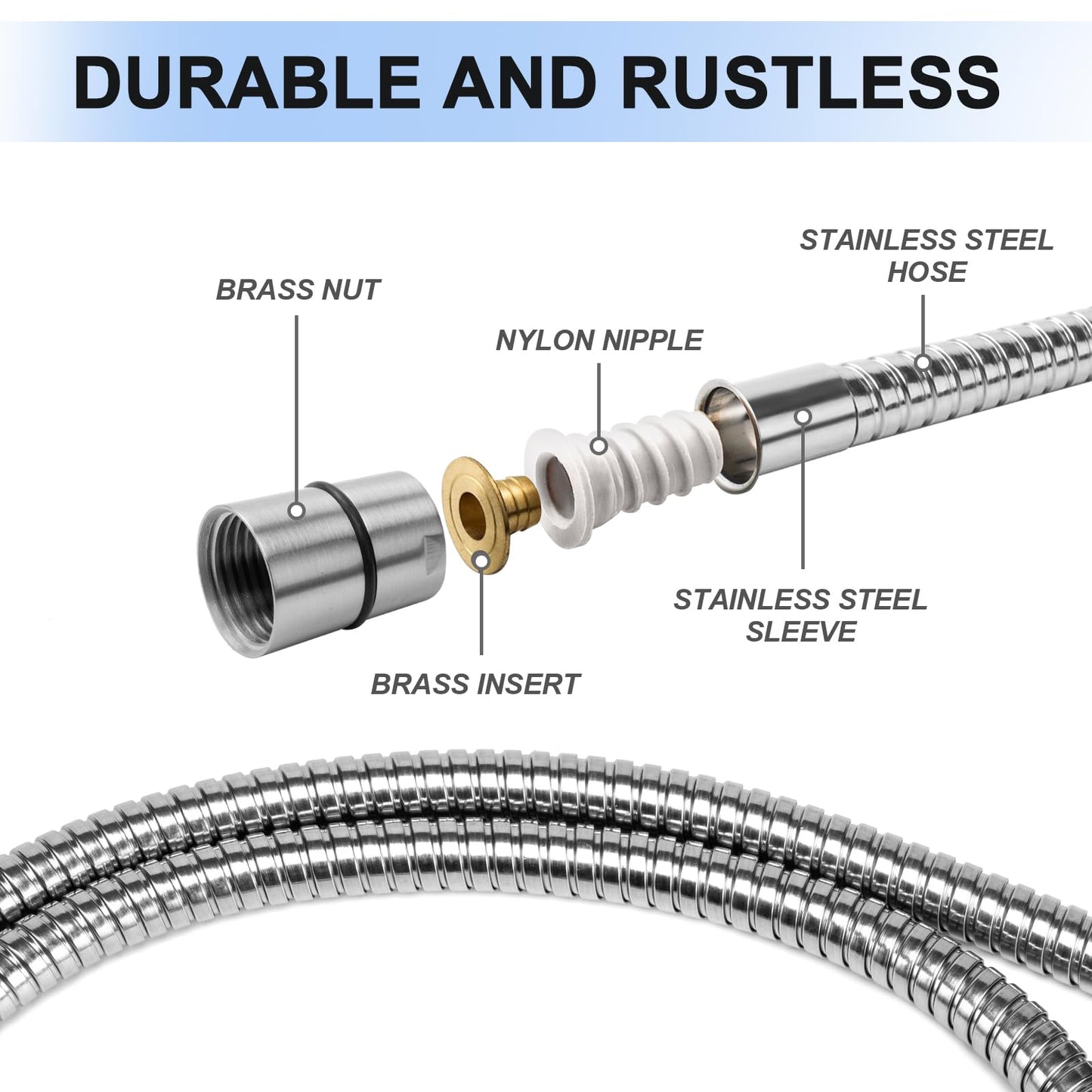 Eisinly Shower Hose, 79 Inches Extra Long Stainless Steel Handheld Shower Head Hose with Brass Insert and Nut, Flexible, Brushed Nickel