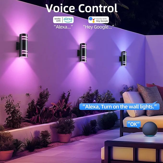 SHIMR Modern RGBCW Outdoor Wall Lights 2 Pack, Color Changing Outdoor Sconce Lights with APP Control, Black Cylinder Exterior Lighting Fixtures Aluminum Up Down Outside Lights for House [ETL Listed]