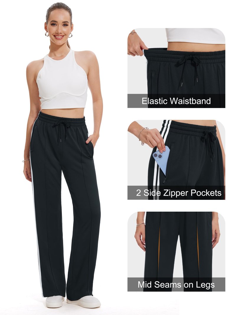 Tapata Women's 34" Inseam Tall Track Pants Loose Straight Leg Jogging Sweatpants Warm-Up Sports Athletic Running, Black, M