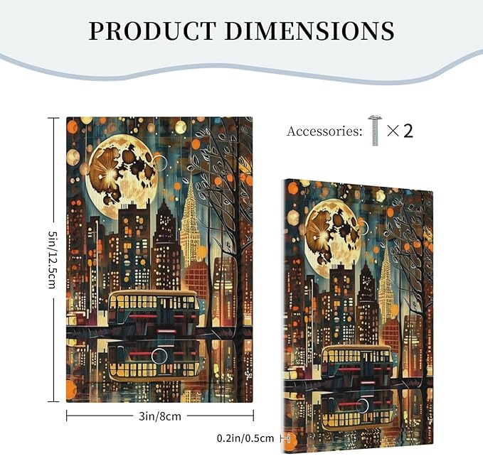 City Light Moon Bus Abstract Art Light Switch Covers No Device Wall Plate 1 Gang Decorative Blank Switchplate Electrical Faceplate for Country Living Bedroom Decor