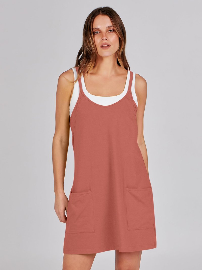 ANRABESS Women Athletic Dress Summer Tennis Workout Active Sports Mini Romper Dress Built in Shorts Travel Vacation Clothes Rust X-Large