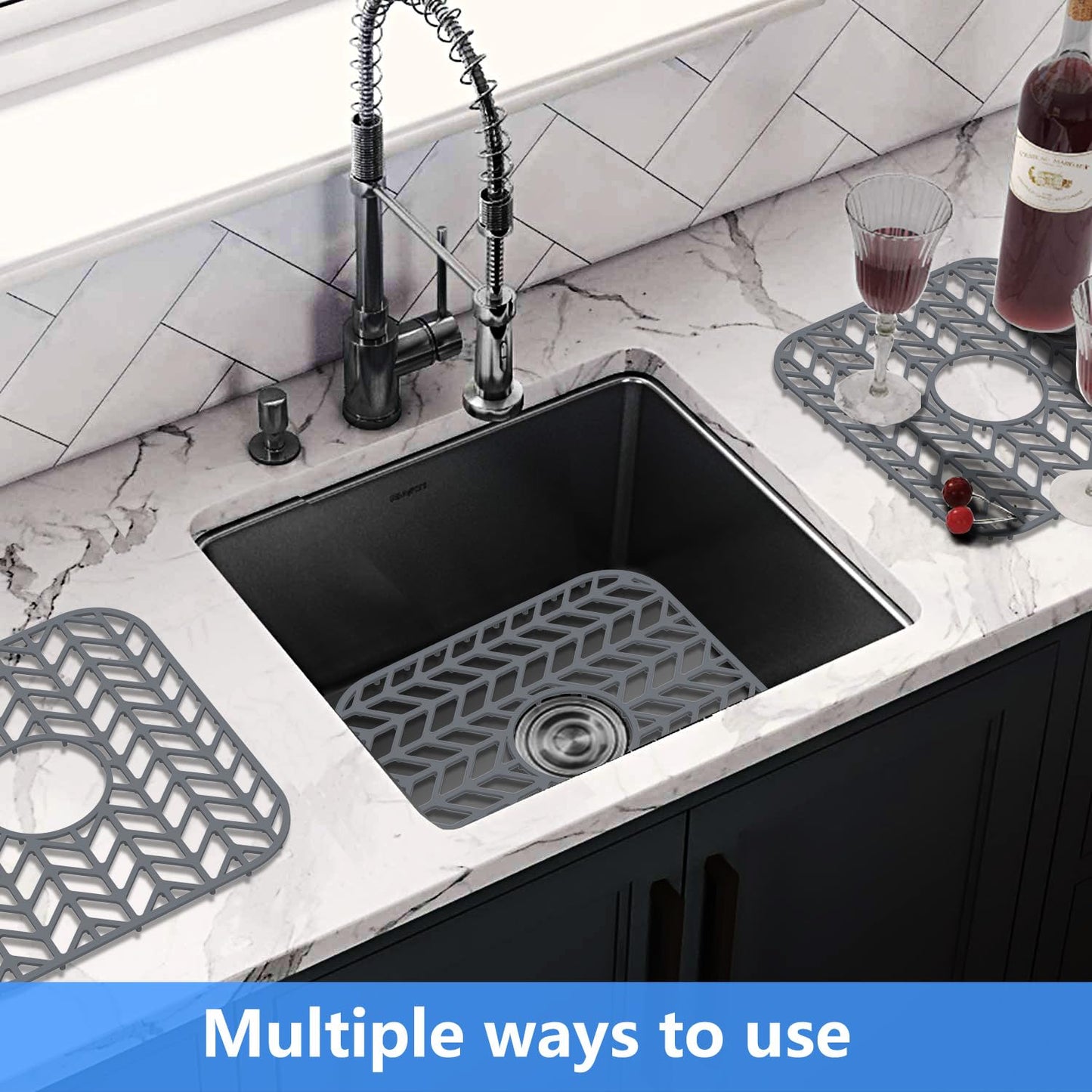 JIUBAR Sink Protectors for Kitchen Sink 12"x11"Silicone Sink mat 2pcs