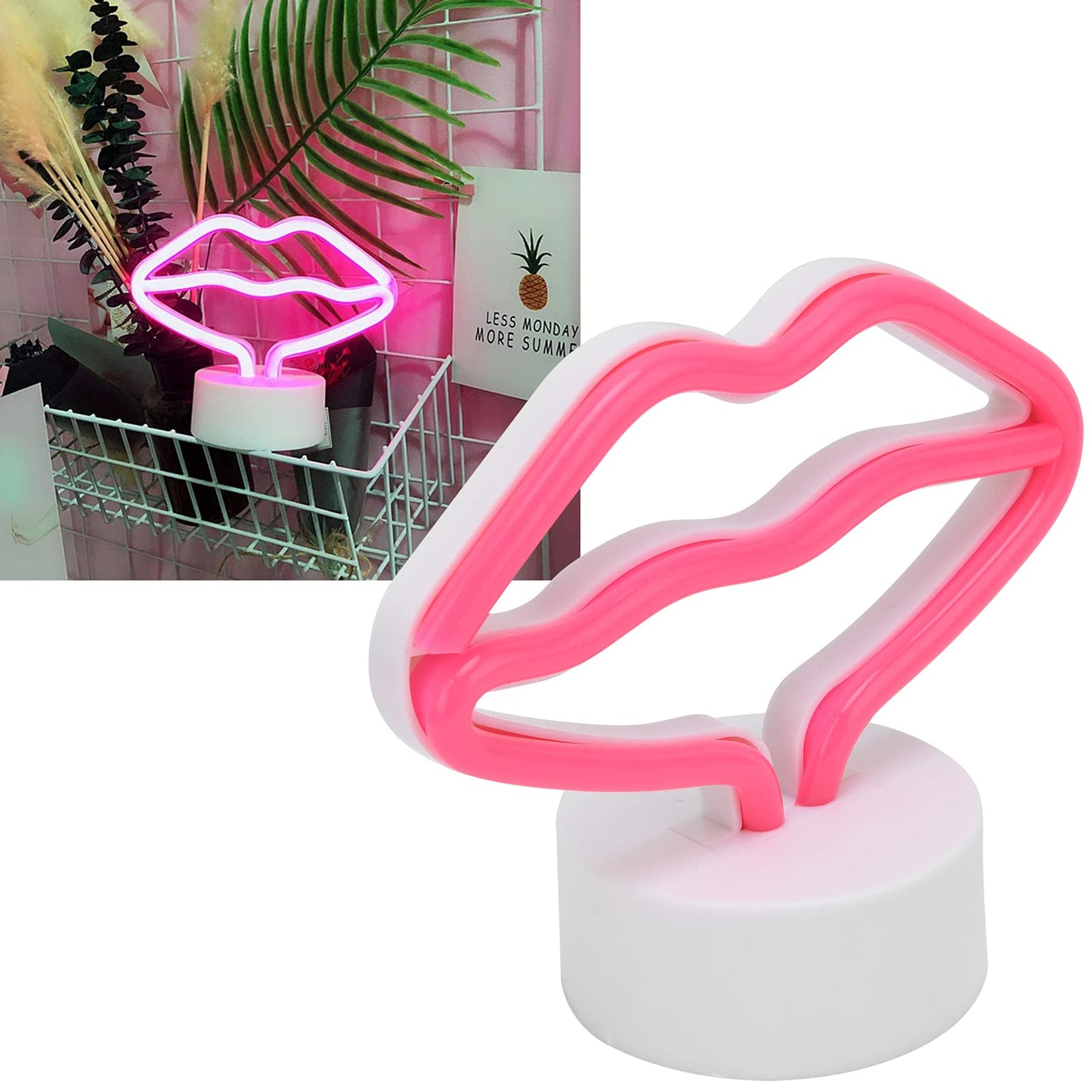 Milltrip Lip Shaped Neon Signs Led Neon Light with Stand USB or Battery Powered Neon Light Lamp for Baby Room Party Home Decor Gifts for Children Baby Room Christmas Wedding Party Decoration