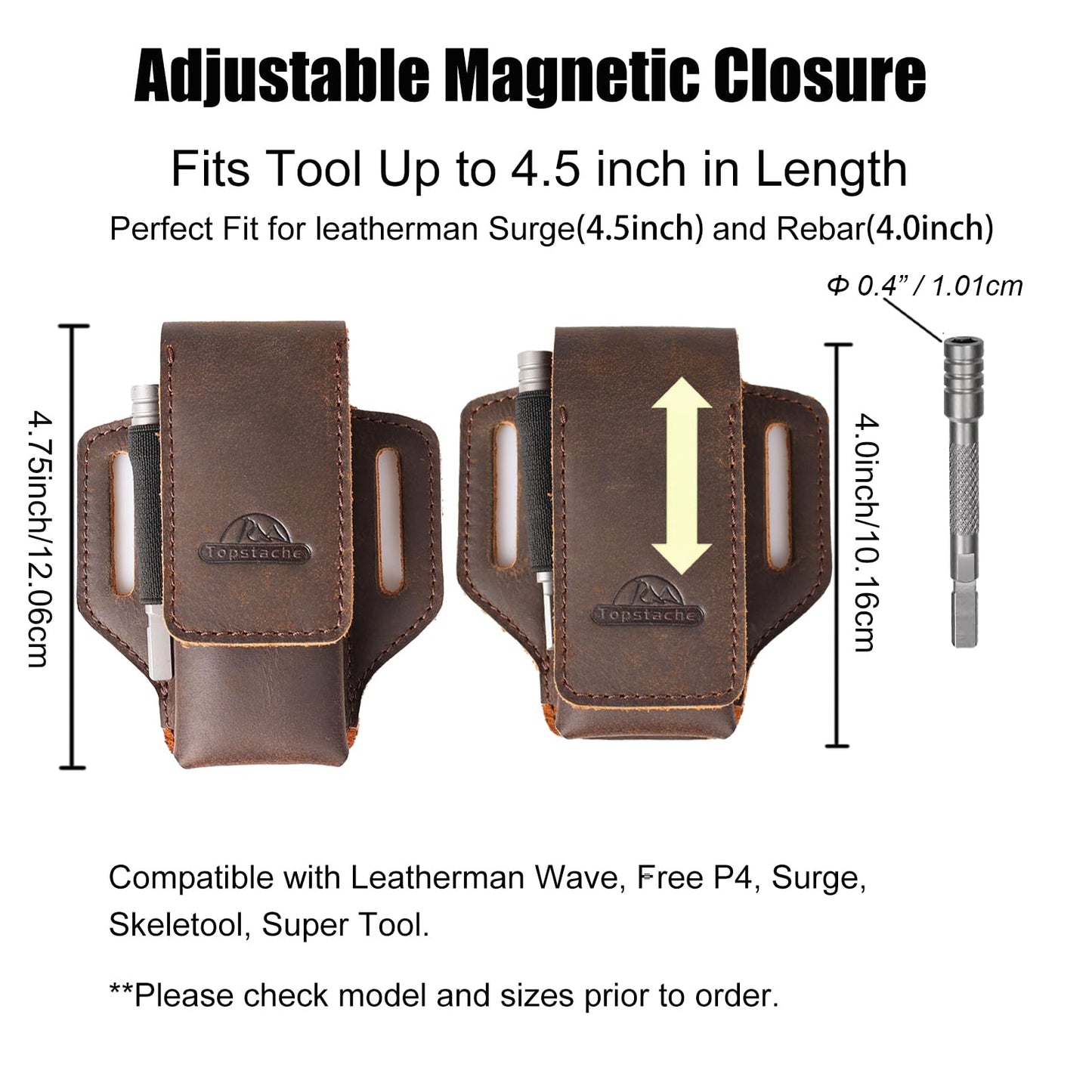 Topstache Leather Multitool Sheath for Belt - Multitool Holder - EDC Belt Organizer - Two Magnetic Closure - Darkbrown