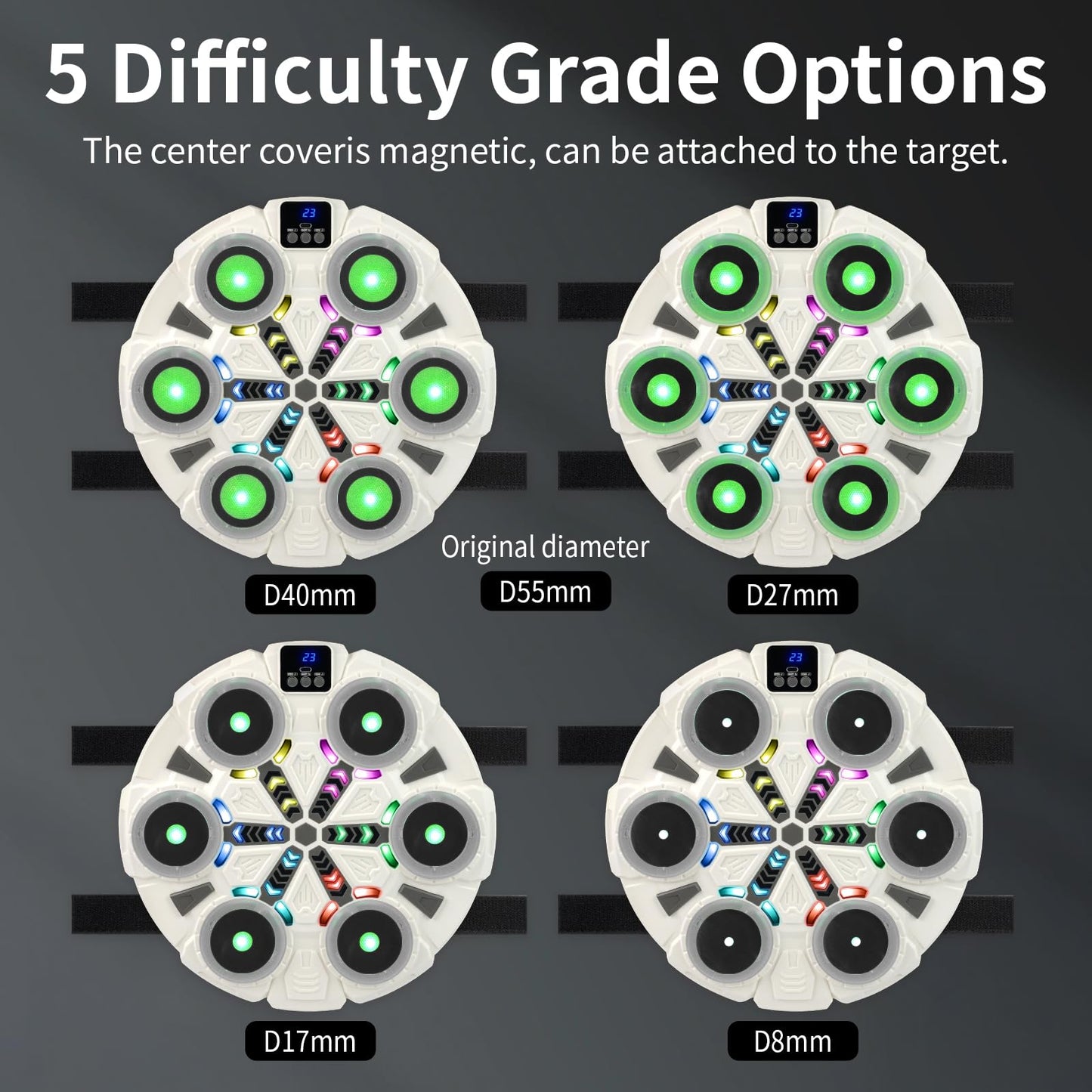 ZBULAR 6-in-1 Laser Dry Fire Training Targets with Smart Bluetooth Music, LED Display, Multi-Angle Training, Type-C Charging, Compatible with 9mm/22lr/223 Bullets Bore Sight