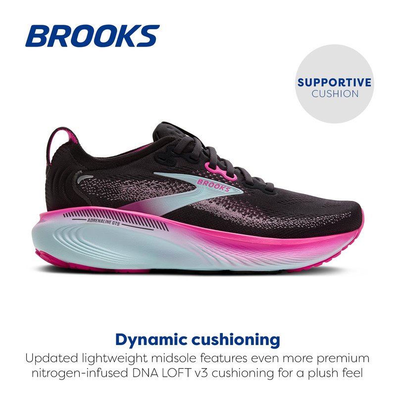 Brooks Women’s Adrenaline GTS 25 Supportive Running & Walking Shoe - Black/Cyber Pink/Iced Aqua - 7 Medium