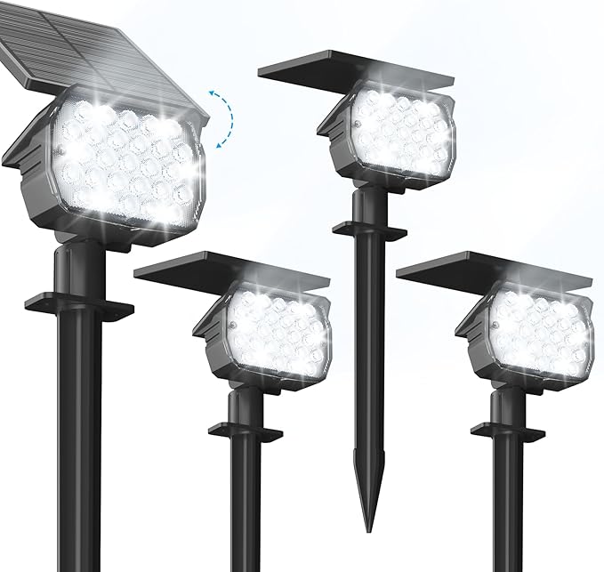VOLISUN Solar Spotlight Outdoor, IP67 Waterproof Solar Landscape Spot Lights，Uplights for Yard Garden Pathway - 4 Pack (Cool White) 27 LED 3 Lighting Modes