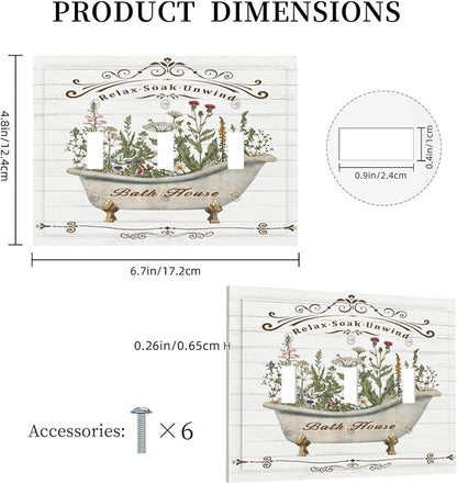 Rustic Farmhouse Wooden Board Botanical Flower 3 Gang Wall Plates Decorative Triple Toggle Light Switch Cover Electrical Switchplate Unused Decorate Faceplate for Bathroom Home