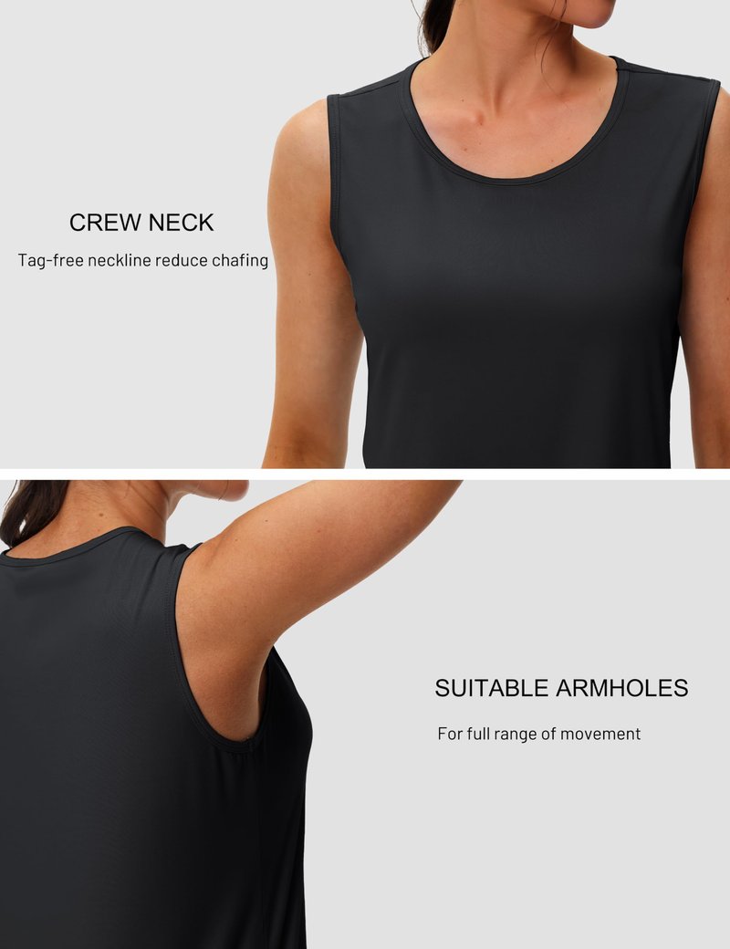 MAGCOMSEN Women's Summer Sleeveless Crewneck Undershirts Dry Fit Workout Athletic Gym Wicking Tank Top UPF 80+ Black, M