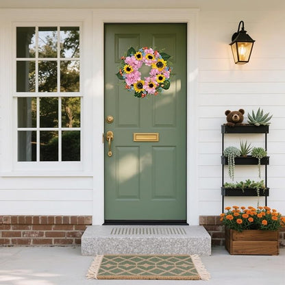 pring Wreath for Front Door, Bright Sunflowers & Mixed Flowers, Artificial Floral Wreath for Indoor & Outdoor Wall Decor, Lifelike Decoration for Home and Garden (18 inches)