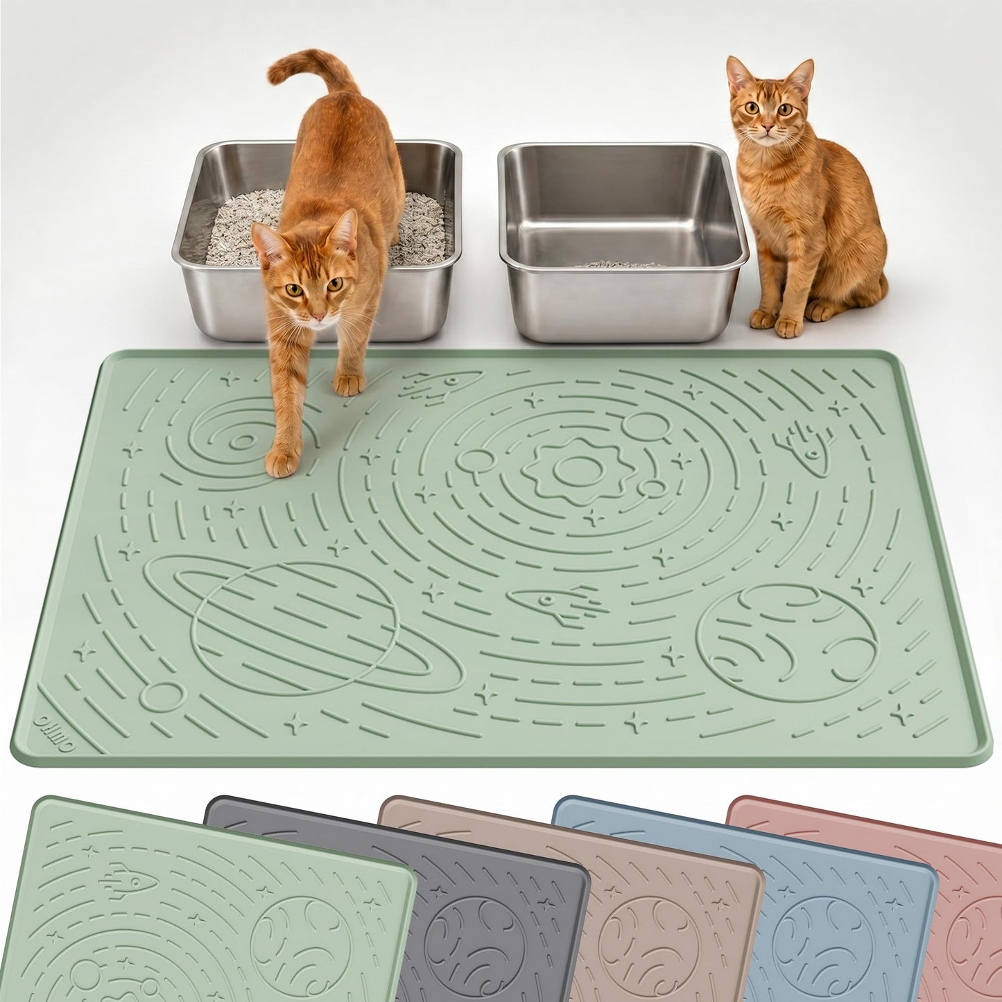OHMO Cat Litter Mat Large Litter Box Mat, 31.5x23.6 Sage Green, Premium BPA-Free Silicone Rubber Kitty Litter Mat for Litter Box, High Edge Scatter Control Non-Slip Waterproof Litter Trapping Mat