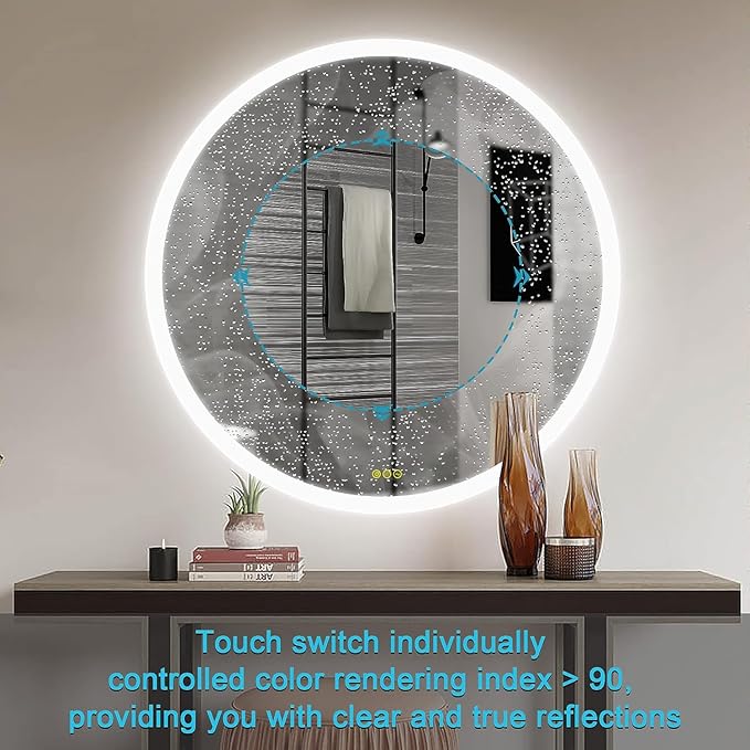 24X24 LED Bathroom Mirror with Lights, Anti-Fog, Dimmable, Backlit + Front Lit, Lighted Bathroom Vanity Mirror for Wall, Memory Function, Shatter-Proof