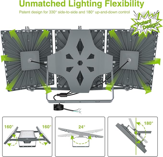 STASUN LED Flood Light Outdoor, Max Series 480W 48000lm 6000K Daylight IP66 Waterproof, Commercial Parking Lot Light,3 Heads for Yard Street Stadium House Floodlight Security Lights for Outdoor Area