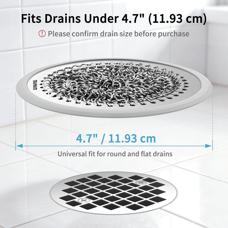 TRAPMATE Shower Drain Cover, 2PCS Prevent Clogging Shower Drain Hair Catcher, Non-Slip Stainless Steel Drain Protector, Patented Bathroom Accessory for US Standard Flat Drains of Bathroom
