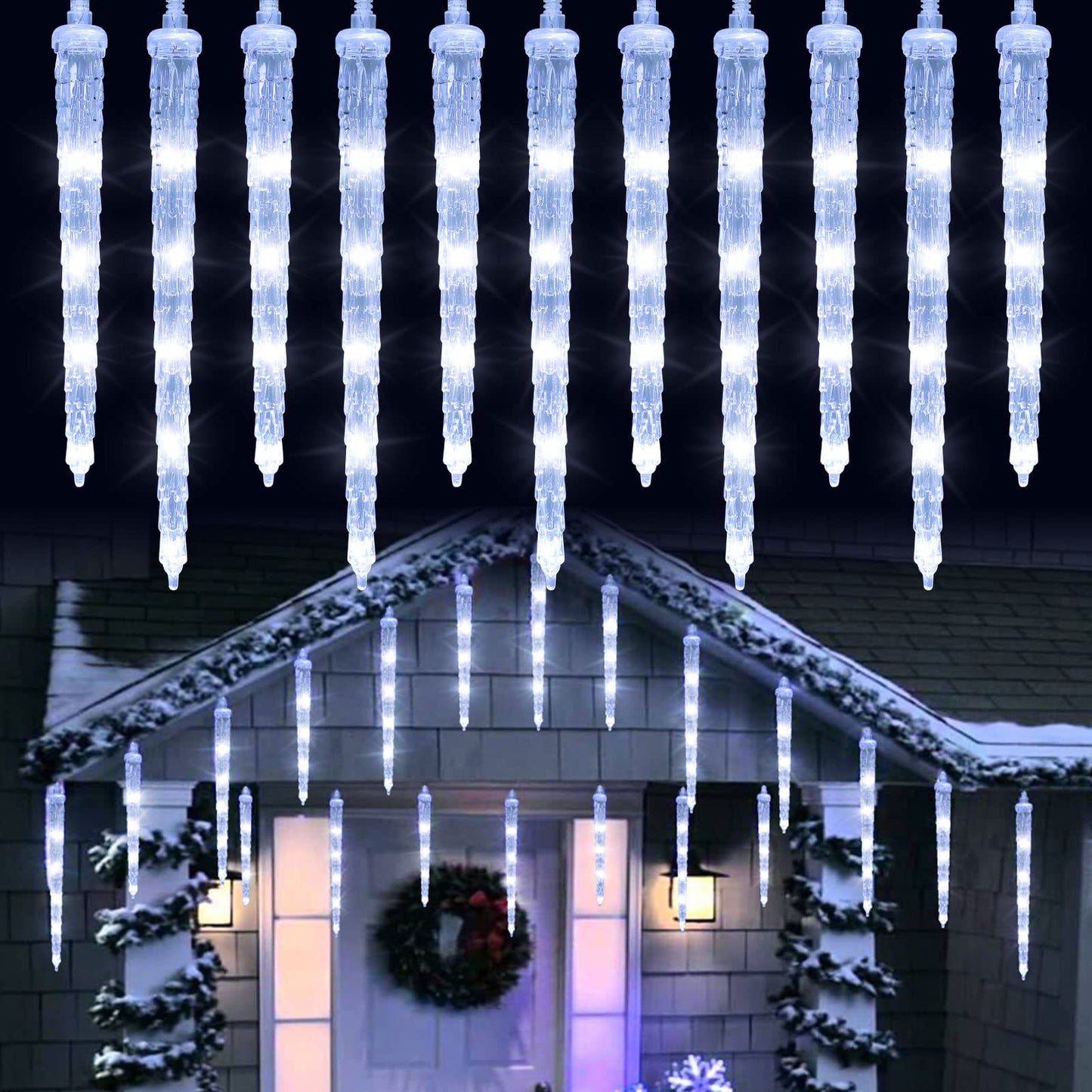 Joomer White Christmas 13FT 20 Tubes 90 LED Icicle Lights with Timer Function, Waterproof Connectable Ice String Lights for Holiday Home, Patio, Trees Christmas Decoration