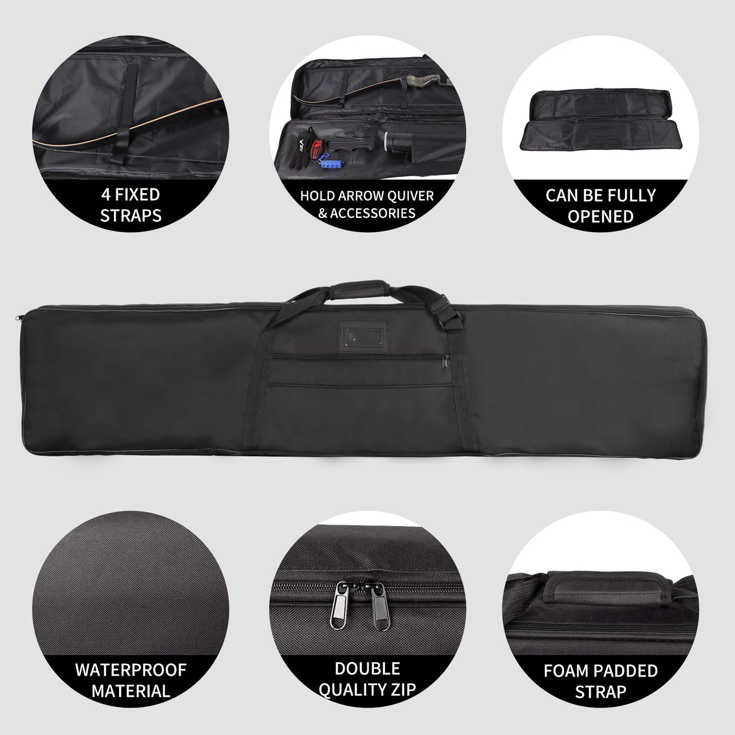 SPG Archery Recurve Bow Case for Longbow and Traditional Bow, 2 Sizes Longbow Bag Full Length Traditional Recurve Bow Cases for Youth and Adults with Pocket to Store Arrow Quiver (59 Inch)