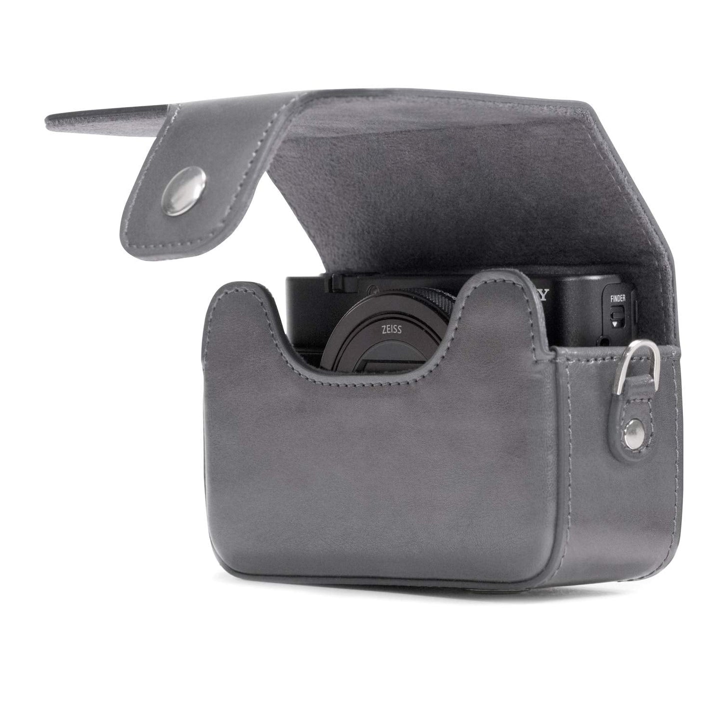 MegaGear Leather Camera Case with Strap Compatible with Sony Cyber-Shot DSC-RX100 VII, ZV-1, DSC-RX100 VI, DSC-RX100 V, DSC-RX100 IV, DSC-RX100 III, DSC-RX100 II - Grey (MG1206)