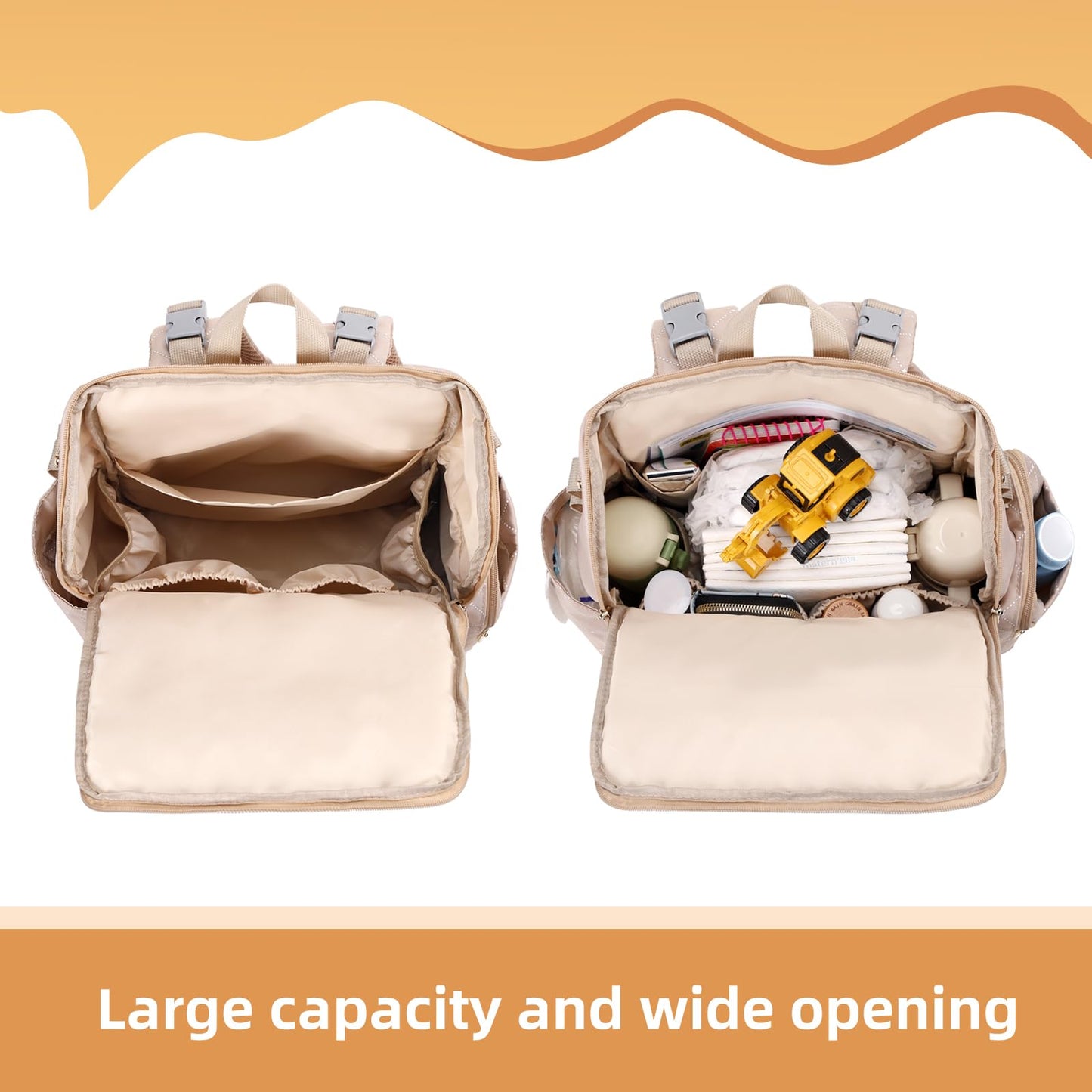 vosmles Stylish Baby Diaper Bag, Baby Bag with Changing Pad, Pacifier Case& Stroller Straps, Large Diaper Backpack Boy Girl, Water Resistant Travel Diaper Backpack for Mom Dad