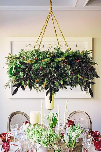 DILATATA 6Pcs Christmas Glitter Leaves Bay Leaves Spray 24" Artificial Black Bay Leaf Picks Sprays Giltter Stems for Halloween Centerpiece Christmas Home Decor Home Decor - Black