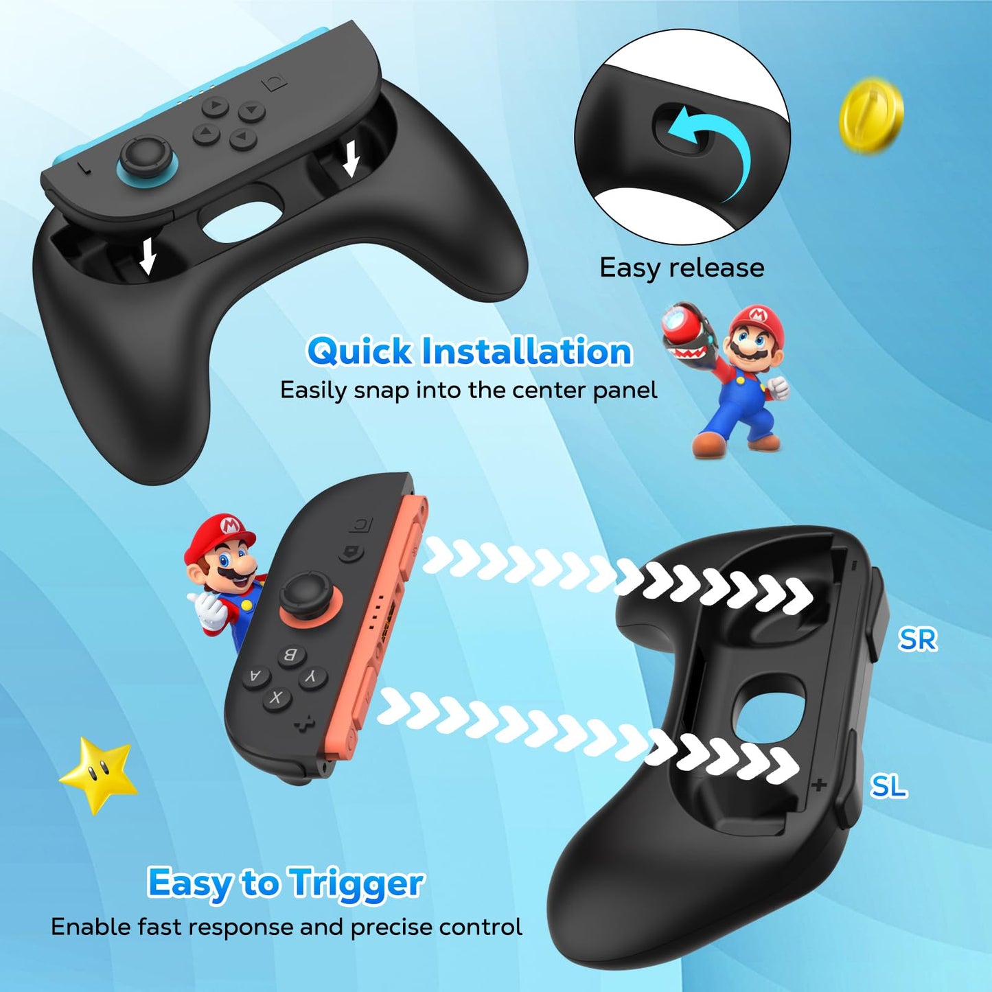 MoKo Hand Grips for Nintendo Switch 2 Joy-Con, Ergonomic Joy-Con Controller Accessories for Switch 2 2025, Slip and Wear-Resistant Comfort Handles, Black, 2 Pack