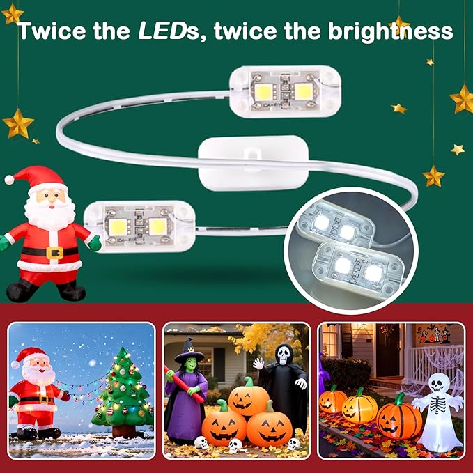 2-Pack Inflatable Fan Replacement, 1.0A Air Fan Blower with 1.25A Adapter and 3 LEDs Bulbs Light Strings for Halloween, Thanksgiving and Christmas Inflatables (IP68 Waterproof, 5.0 * 5.0'')