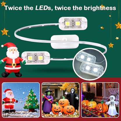 2-Pack Inflatable Fan Replacement, 0.8A Air Fan Blower with 1.0A Adapter and 3 LEDS Bulbs Light Strings for Halloween, Thanksgiving and Christmas Inflatables (IP68 Waterproof, 3.8 * 3.8'')