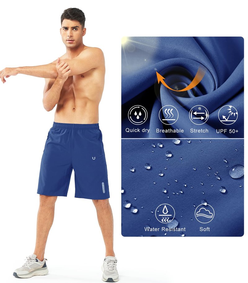 NORTHYARD Men's Athletic Running Shorts Gym Workout 7"/9"/5" Quick Dry Lightweight Sports Basketball Tennis 3 Zipper Pockets ROYALBLUE-9inch L