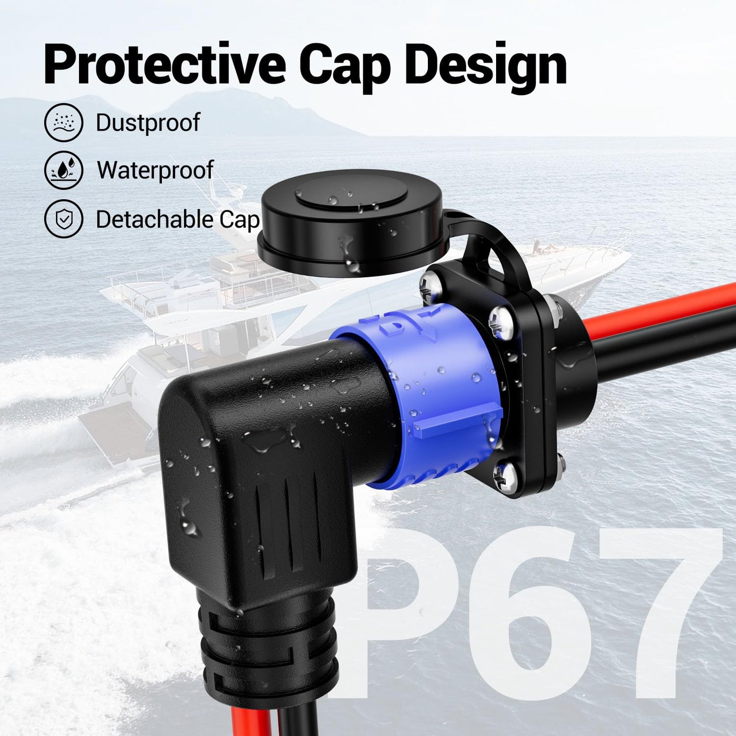 Trolling Motor Plug,12V/24V/36V/48V 2-Wire 8 Gauge 50A Receptacle for Minn Kota Marine Boat, Male & Female Waterproof Quick Connect (Elbow)
