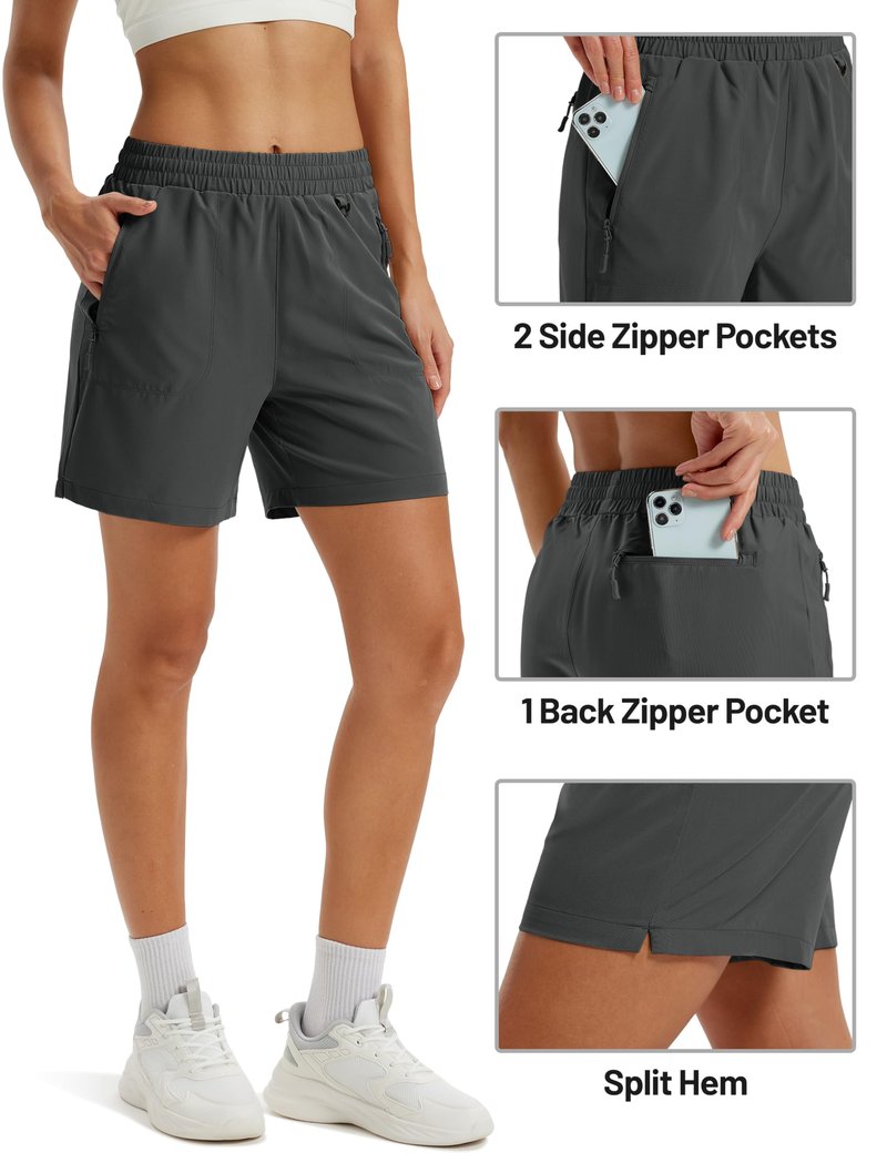 TACVASEN Women's Lightweight Hiking Shorts Quick Dry Water Resistant UPF 50+ Athletic Shorts with Pockets Drawstring Workout Casual Dark Grey L