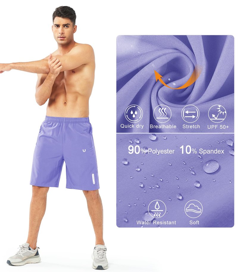 NORTHYARD Men's Athletic Running Shorts Gym Workout 7"/9"/5" Quick Dry Lightweight Sports Basketball Tennis 3 Zipper Pockets VIOLET-9inch S
