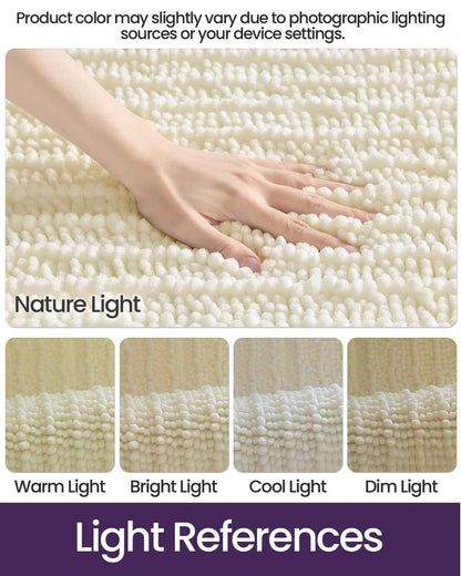 DEXI Bathroom Rugs 24x43, Super Soft Thick Chenille Absorbent Bath Mat, Non Slip Machine Washable Fluffy Shag Bathmat for Tub, Shower Floor, Ivory