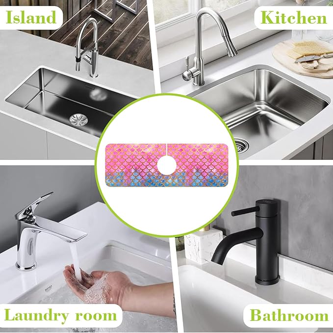 Sink Splash Guard Faucet Mat Watercolor Fish Scales Absorbent Fast Drying Mat