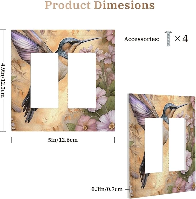 Decorative Art Light Switch Covers Blossom & Hummingbird 2 Gang Dual Rocker Outlet Switch plate Faceplate GFCI for Home Decor
