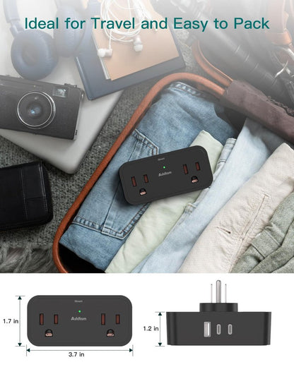 Cruise Ship Essentials, Travel Power Strip - Outlet Extender with 4 AC Outlets 3 USB (2 USB C), No Surge Protector Cruise Approved for Carnival, Royal, Multi Plug Adapter for Cruise Travel Essentials