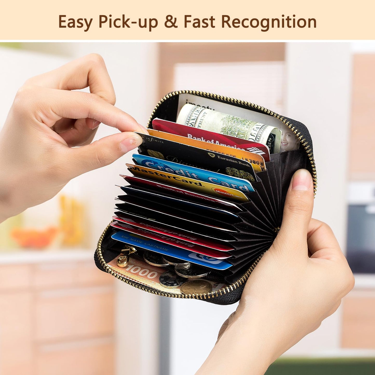 imeetu RFID Credit Card Holder, Small Leather Zipper Card Case Wallet for Women (Lite,Red)